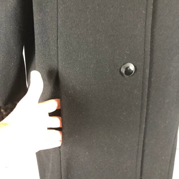 JAD Vintage black wool coat faux fur Cheetah print collar cuffs size medium - Picture 10 of 13